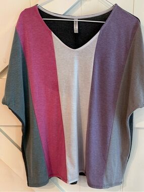 Emerald Colorblock Dolman Sleeve Top Pink Purple Gray Women’s Size M